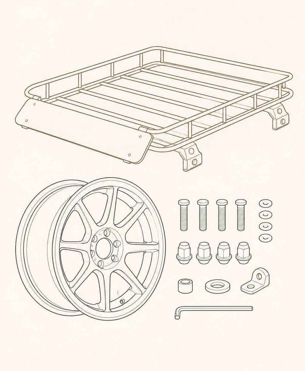 Line illustration representing accessories and changes
